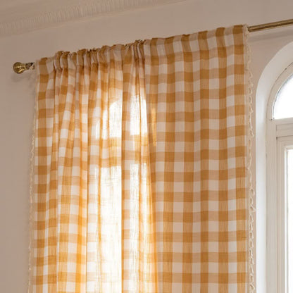 Ownkoti Country Style Grid Curtain with Tassels - image 15