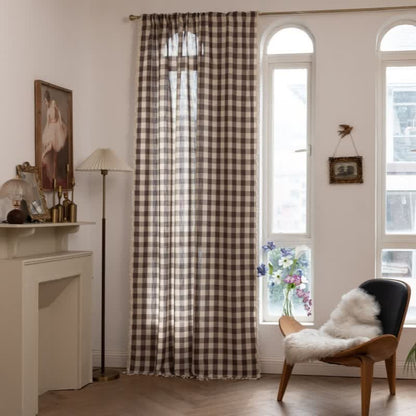 Ownkoti Country Style Grid Curtain with Tassels - Coffee - 55" x 118" - image 33