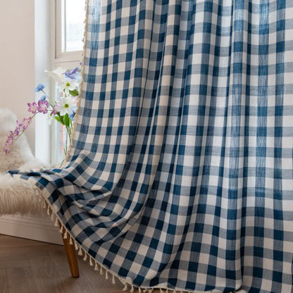 Ownkoti Country Style Grid Curtain with Tassels - image 20