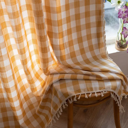 Ownkoti Country Style Grid Curtain with Tassels - image 16