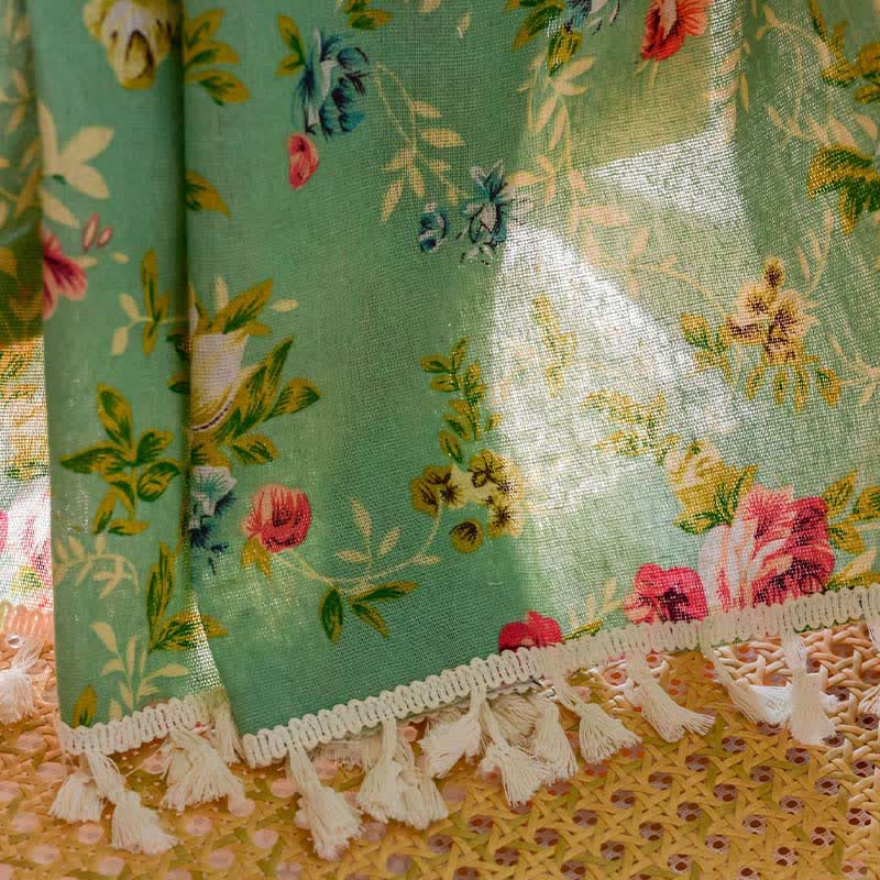 Ownkoti Rustic Green Rose Curtain with Tassel - image 7