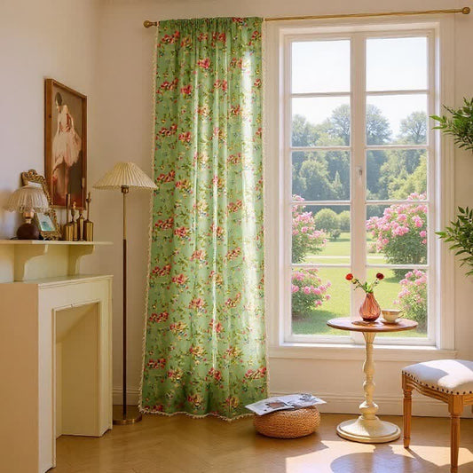 Ownkoti Rustic Green Rose Curtain with Tassel - 59" x 118" - image 0