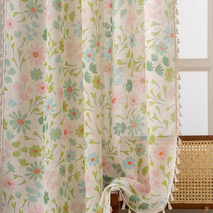 Ownkoti Daisy & Leaf Print Curtain With Tassel - image 3