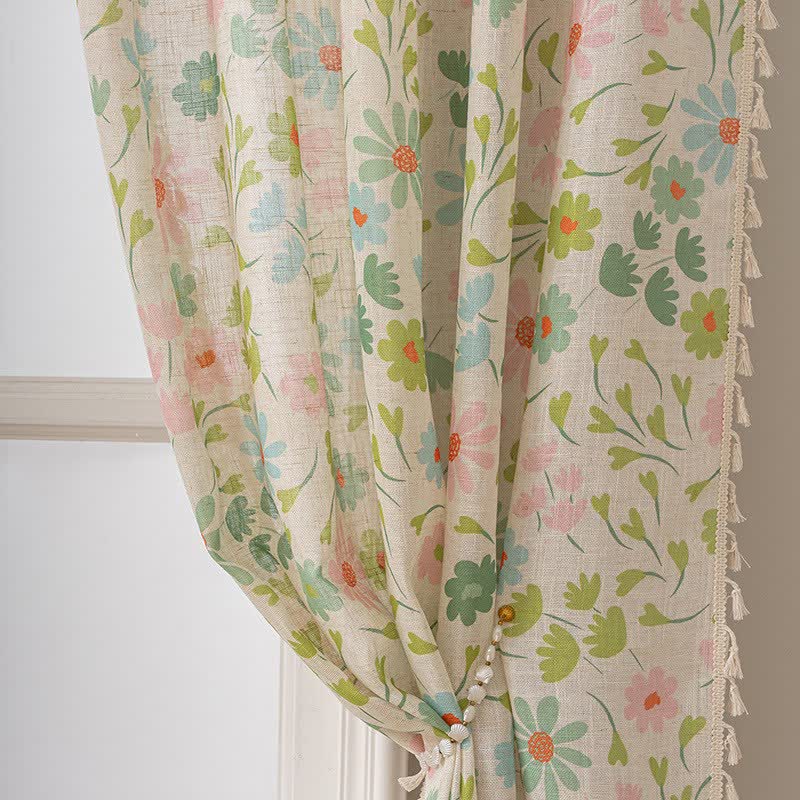 Ownkoti Daisy & Leaf Print Curtain With Tassel - image 4