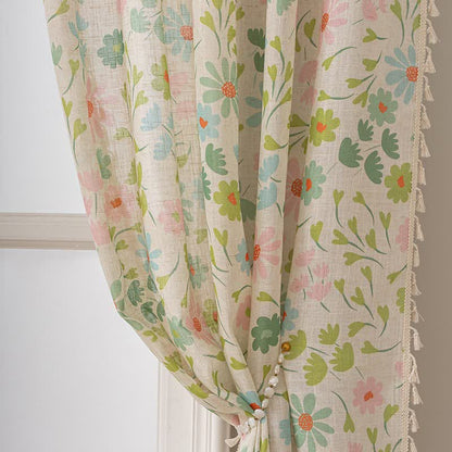 Ownkoti Daisy & Leaf Print Curtain With Tassel - image 4
