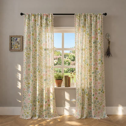 Ownkoti Daisy & Leaf Print Curtain With Tassel - 52" x 95" - image 0