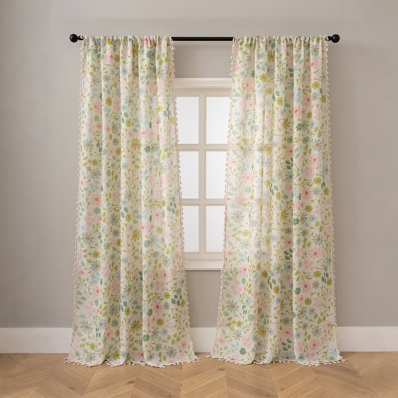 Ownkoti Daisy & Leaf Print Curtain With Tassel - image 2