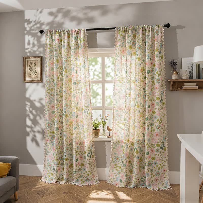 Ownkoti Daisy & Leaf Print Curtain With Tassel - image 1