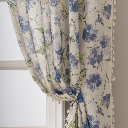 Ownkoti Blue Floral Print Curtain With Tassel - image 2