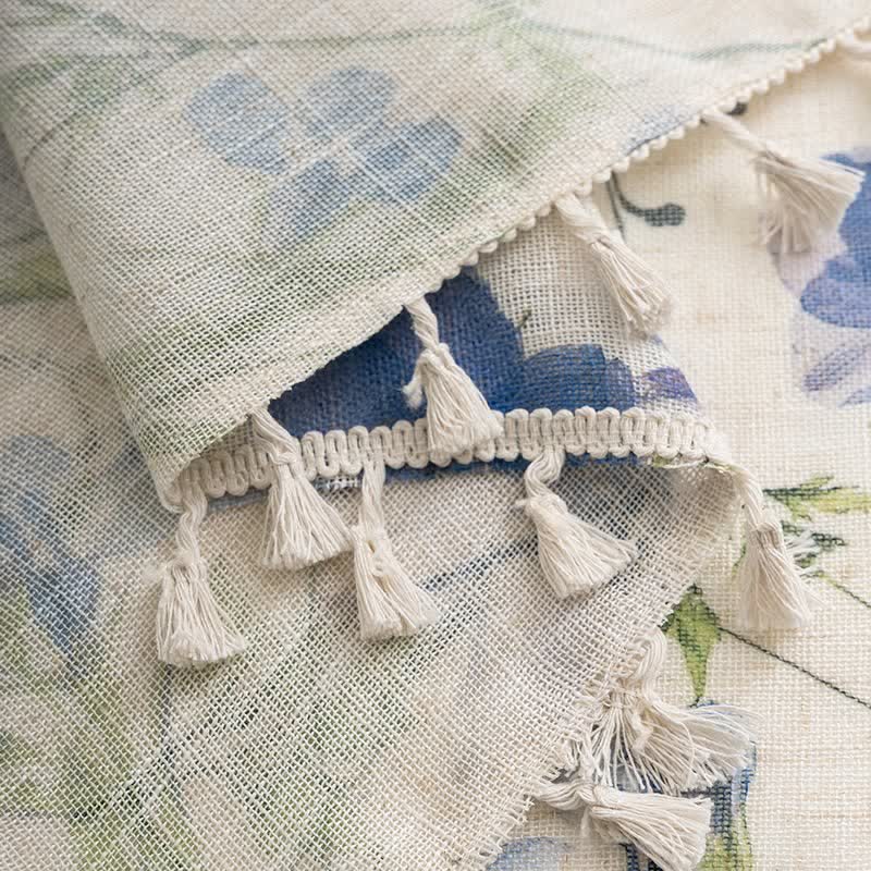 Ownkoti Blue Floral Print Curtain With Tassel - image 4