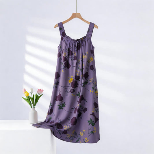 Ownkoti Purple Floral Print Sleeveless Nightgown - Purple - Plus Size - image 0