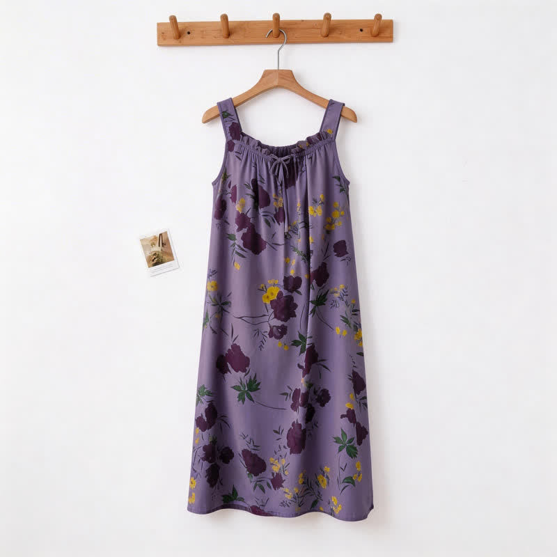 Ownkoti Purple Floral Print Sleeveless Nightgown - image 1