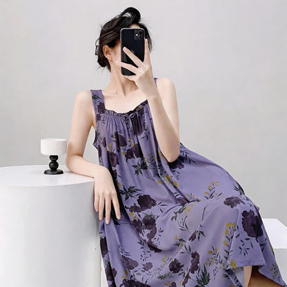 Ownkoti Purple Floral Print Sleeveless Nightgown - image 2