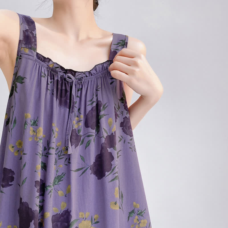 Ownkoti Purple Floral Print Sleeveless Nightgown - image 6