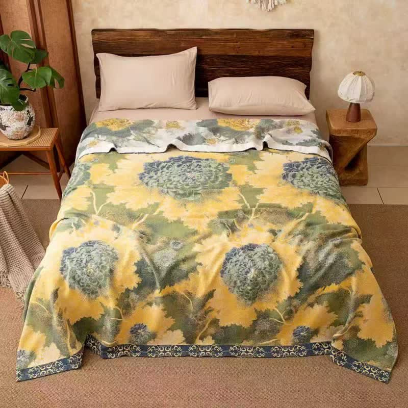 Ownkoti Rustic Floral Reversible Cotton Gauze Blanket - Yellow - 86"W x 94"L - image 6