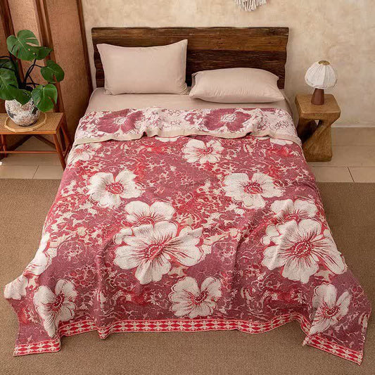 Ownkoti Country Style Hibiscus Cotton Gauze Blanket - 86"W x 94"L - image 0