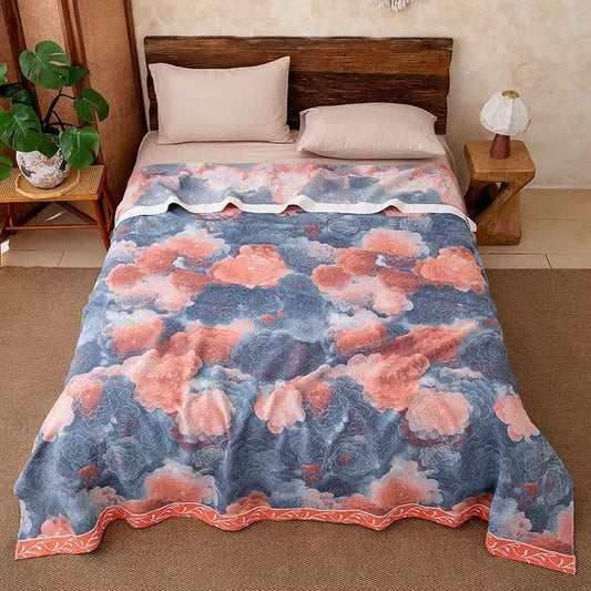 Ownkoti Vintage Peony Watercolor Cotton Gauze Blanket - 86"W x 94"L - image 0