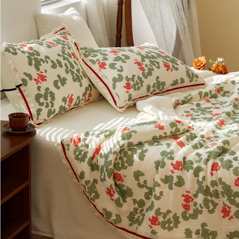 Ownkoti Floral & Leaf Ruffled Cotton Gauze Quilt - image 3