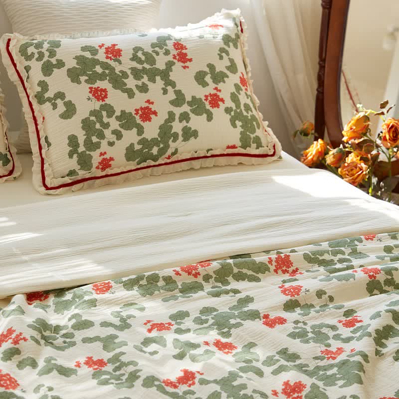 Ownkoti Floral & Leaf Ruffled Cotton Gauze Quilt - image 6