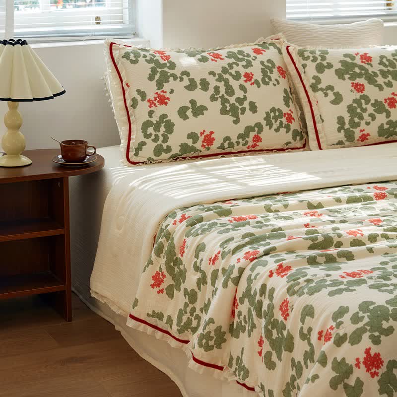 Ownkoti Floral & Leaf Ruffled Cotton Gauze Quilt - image 4