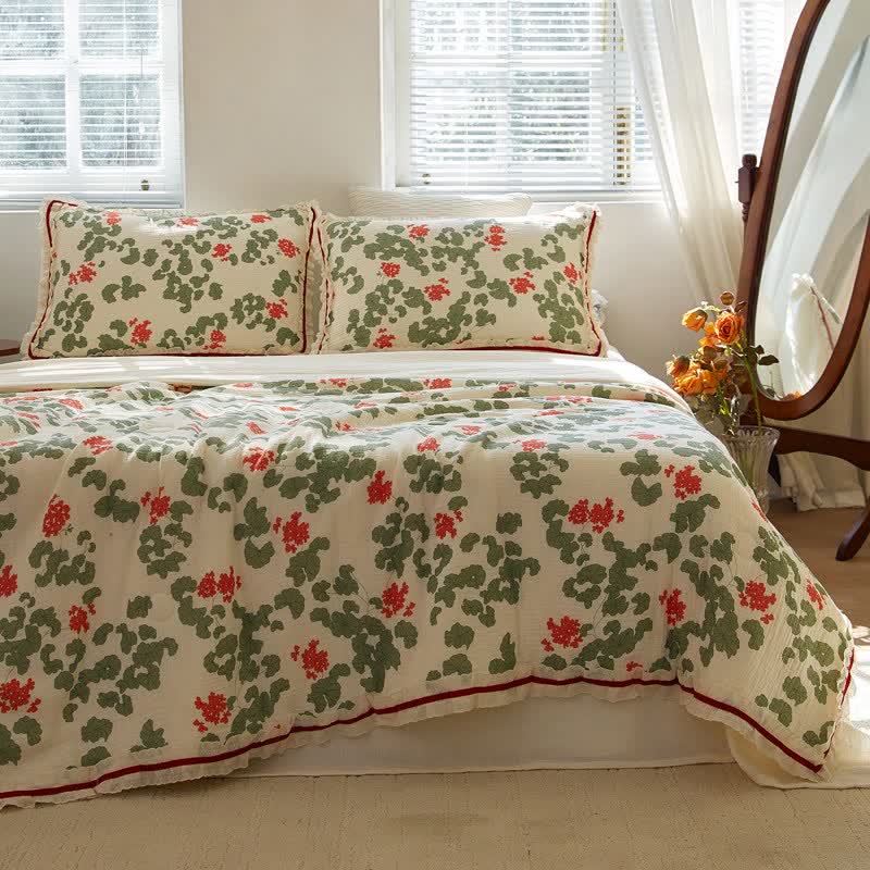 Ownkoti Floral & Leaf Ruffled Cotton Gauze Quilt - image 2