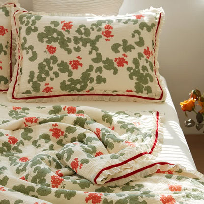 Ownkoti Floral & Leaf Ruffled Cotton Gauze Quilt - 2PCS Pillowcases - 19" x 29" - image 5