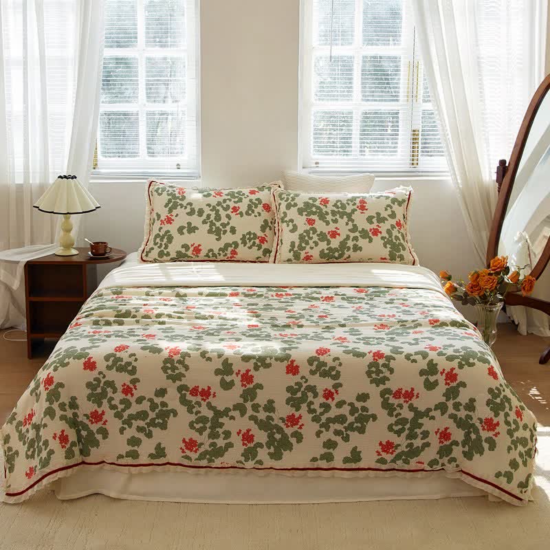 Ownkoti Floral & Leaf Ruffled Cotton Gauze Quilt - image 1