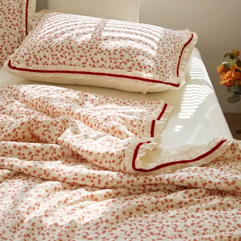 Ownkoti Red Floral Ruffled Cotton Gauze Quilt - image 7