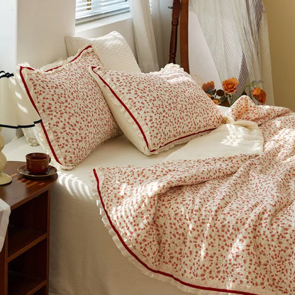 Ownkoti Red Floral Ruffled Cotton Gauze Quilt - image 5