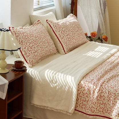 Ownkoti Red Floral Ruffled Cotton Gauze Quilt - image 4
