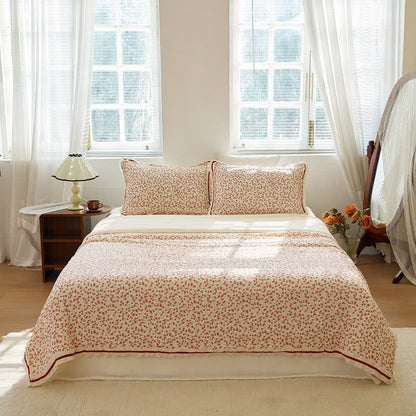 Ownkoti Red Floral Ruffled Cotton Gauze Quilt - image 1
