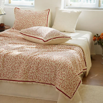 Ownkoti Red Floral Ruffled Cotton Gauze Quilt - image 3