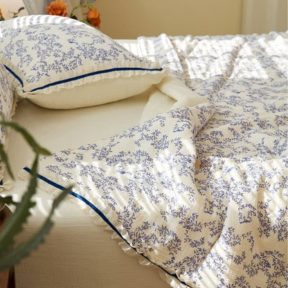 Ownkoti Blue Leaf Ruffled Cotton Gauze Quilt - image 8