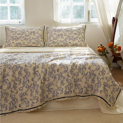 Ownkoti Blue Leaf Ruffled Cotton Gauze Quilt - image 3