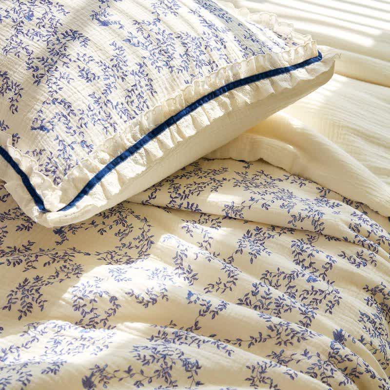 Ownkoti Blue Leaf Ruffled Cotton Gauze Quilt - image 9