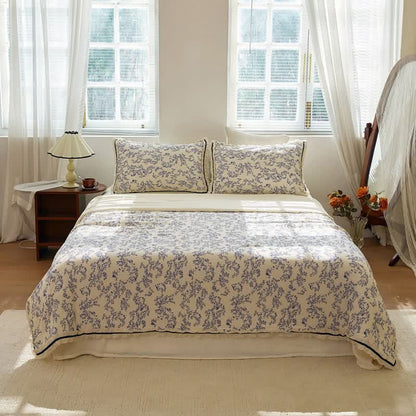 Ownkoti Blue Leaf Ruffled Cotton Gauze Quilt - image 1