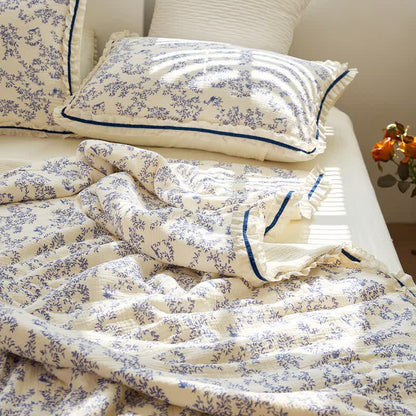 Ownkoti Blue Leaf Ruffled Cotton Gauze Quilt - image 7