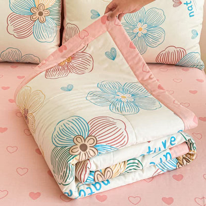 Ownkoti Line Art Floral Print Cotton Quilt - image 1