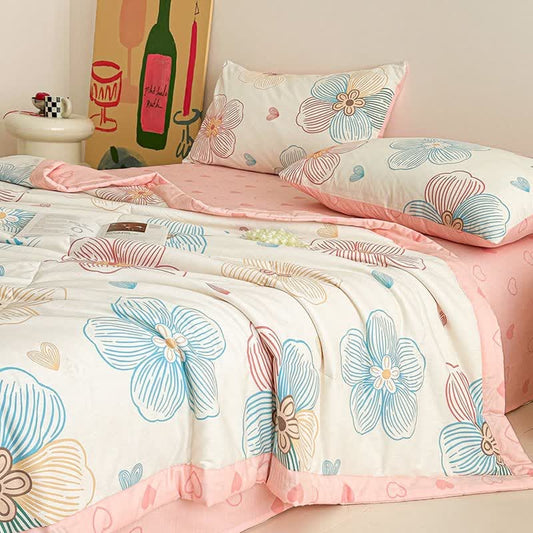 Ownkoti Line Art Floral Print Cotton Quilt - Bedding Set - King - image 0