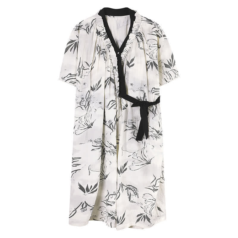 Ownkoti Artistic Pattern Ruffled Side-tie Nightgown - image 7