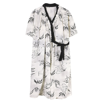 Ownkoti Artistic Pattern Ruffled Side-tie Nightgown - image 7