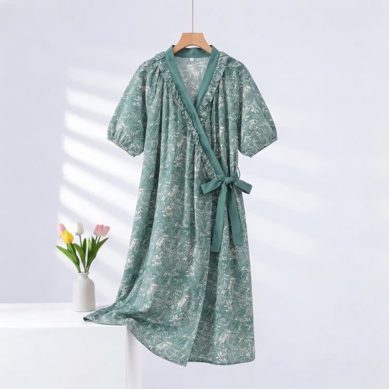 Ownkoti Vintage Green Ruffled Side-tie Nightgown - Green - 2XL - image 0