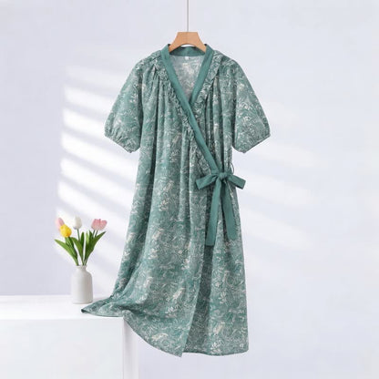Ownkoti Vintage Green Ruffled Side-tie Nightgown - Green - 2XL - image 0