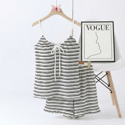 Ownkoti Bow Front Stripe Cami & Shorts Pajama Set - Black - 2XL - image 7