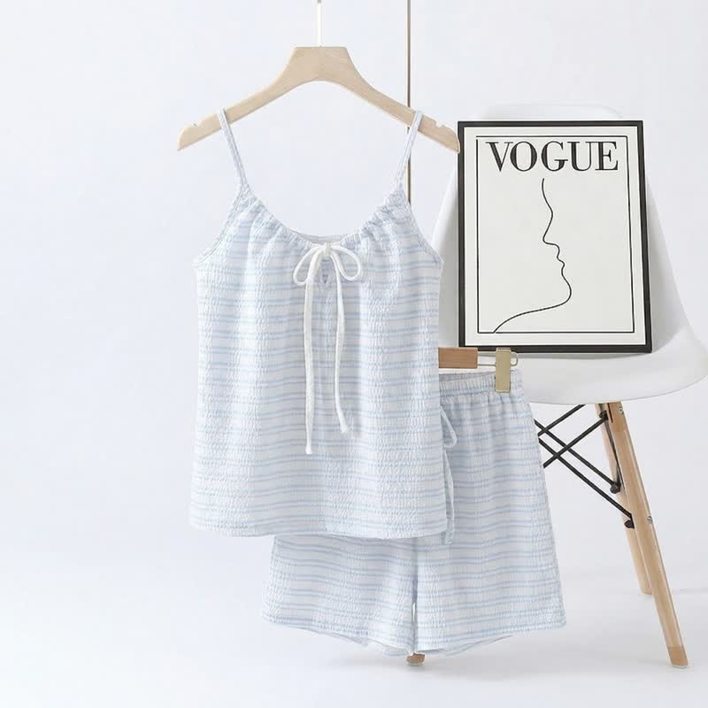 Ownkoti Bow Front Stripe Cami & Shorts Pajama Set - Blue - 2XL - image 14