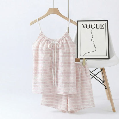 Ownkoti Bow Front Stripe Cami & Shorts Pajama Set - Pink - 2XL - image 0
