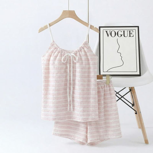 Ownkoti Bow Front Stripe Cami & Shorts Pajama Set - Pink - 2XL - image 0