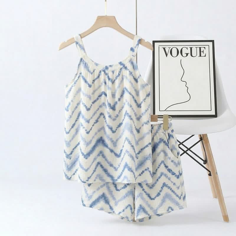 Ownkoti Tie-Dye Chevron Cami & Shorts Pajama Set - Blue - 2XL - image 0