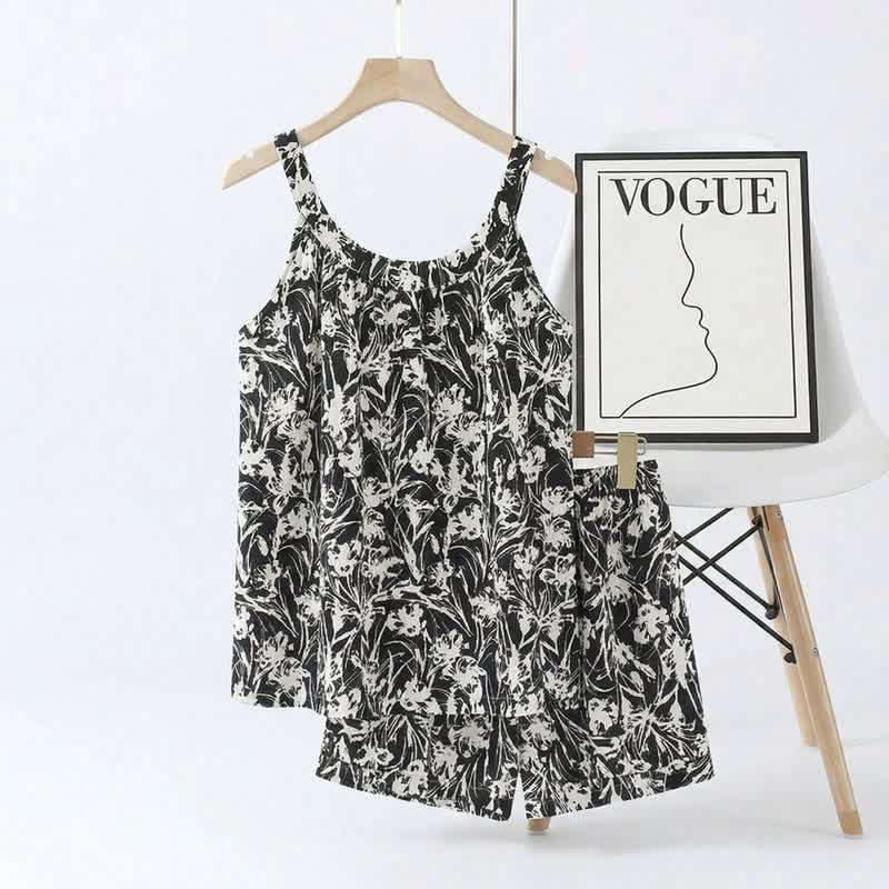 Ownkoti Abstract Art Cami & Shorts Pajama Set - Black - 2XL - image 0