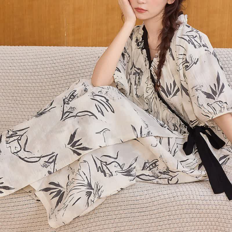 Ownkoti Artistic Pattern Ruffled Side-tie Nightgown - image 4